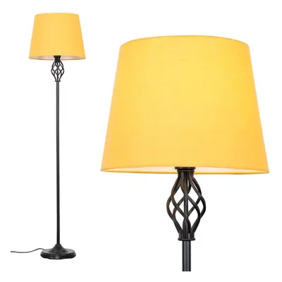 Traditional Style Black Barley Twist Floor Lamp with a Mustard Tapered Light Shade