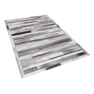 Leather Area Rug x cm Light Grey AZAY