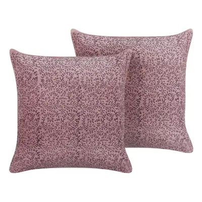 Set of Velvet Cushions Floral Motif x cm Pink ROMNEYA