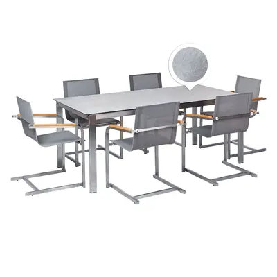 6 Seater Garden Dining Set COSOLETO Tempered Glass Grey