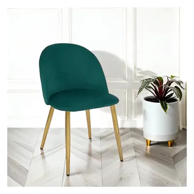 6x Velvoro Green Luxurious Velvet Dining Chairs With Gold Legs