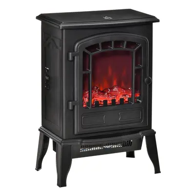 HOMCOM Freestanding Electric Fireplace Heater W/ Realistic Flame Effect Black