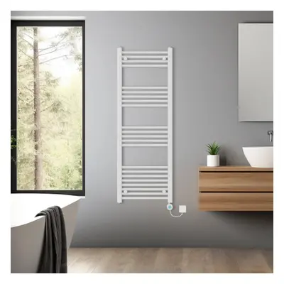 (White, 1400x500mm) Bathroom Prefilled Electric Heated Towel Rail Straight Radiator Thermo Smart