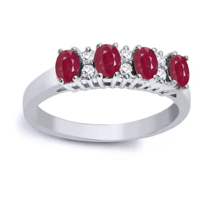 (L) Jewelco London 9ct White Gold Claw Set Round H I2 0.12ct Diamond and Oval Red 0.92ct Ruby Qu