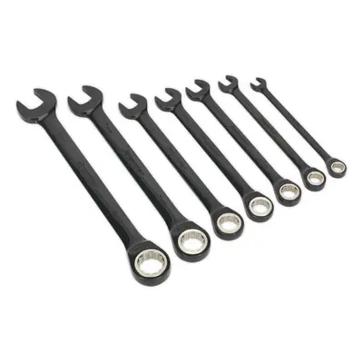 7pc PREMIUM Combination Ratchet Spanner Set Point Metric Socket BLACK SERIES