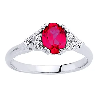 (R) Jewelco London Ladies Rhodium Plated Sterling Silver Red Oval Cubic Zirconia Solitaire Engag