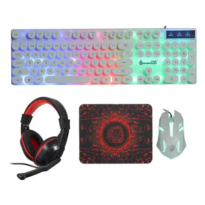 (White) 4Pcs Gaming Devices Set Keys LED Backlit Waterproof Gaming Keyboard Ergonomic Mouse 3.5m