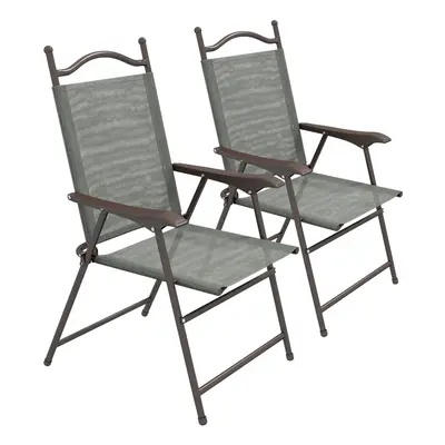 Outsunny Folding Chairs Set w/ Armrest, Breathable Mesh Fabric Seat, Dark Grey