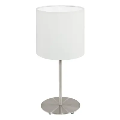 Table Desk Lamp Colour Satin Nickel Steel Shade White Fabric Bulb E14 1x40W