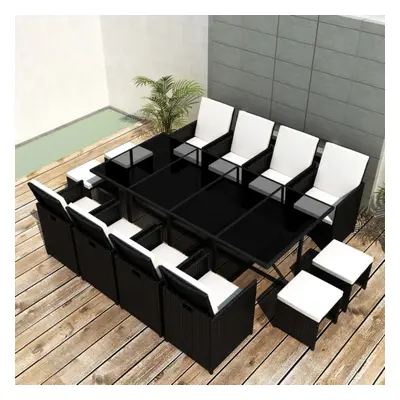 vidaXL Outdoor Dining Set Piece Black Poly Rattan Garden Patio Furniture