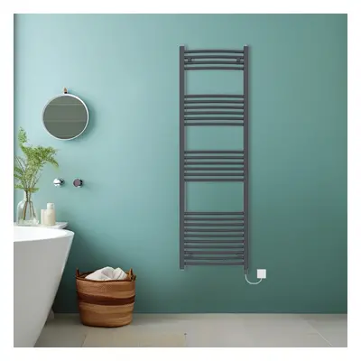 (Anthracite, 1600x500mm) Bathroom Curved Prefilled Electric Heated Towel Rail Ladder Warmer Radi