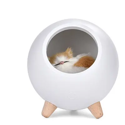 (White) LED Pet House Atmosphere Night Light Touch Dimming Cat Lamp USB Rechargeable Table Lamps