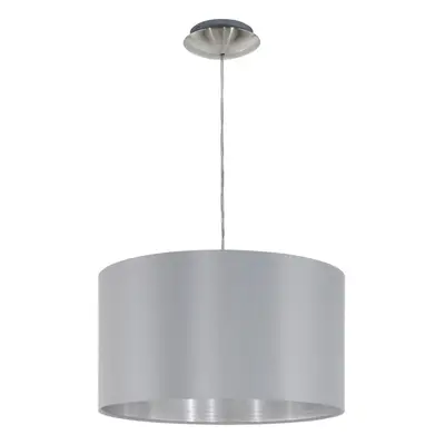 Pendant Light Colour Satin Nickel Steel Shade Grey Silver Fabric Bulb E27 1x60W