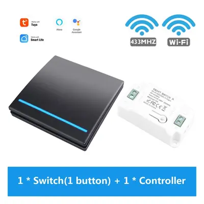 (1 * Black switch(1 button) + * Controller) 1/2 Gang WiFi Button Switch Home Wall Light Control+