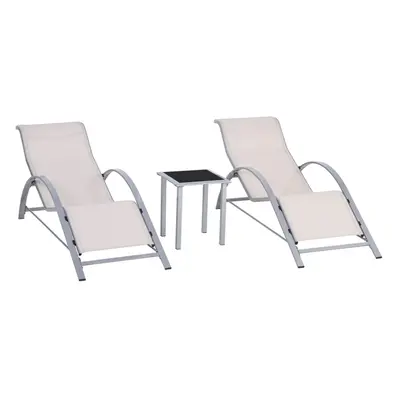 Outsunny Pieces Lounge Chair Set Garden Sunbathing Chair w/ Table Cream