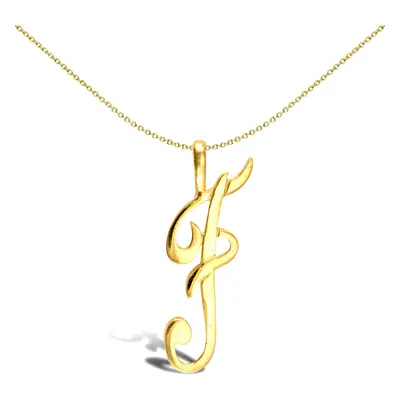 Jewelco London Solid 9ct Yellow Gold Script Identity Initial Pendant Letter F - JIN002-F