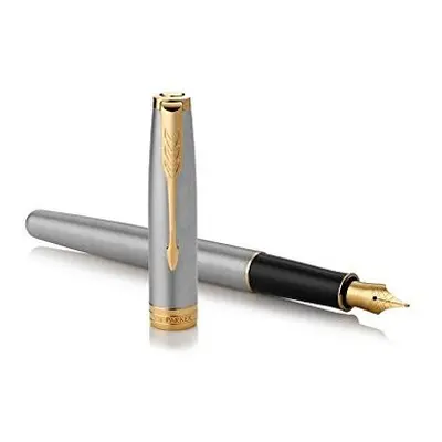 Parker Sonnet Medium Nib Stainless Steel Gold Finish Trim Gift Boxed Fountain Pen