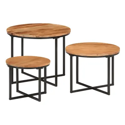 vidaXL Nesting Coffee Tables Nesting Table pcs Solid Wood Acacia and Iron