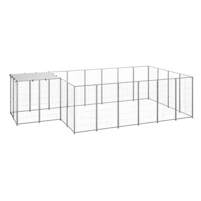 vidaXL Dog Kennel Silver Steel Puppy Enclosure Outdoor Dog Supplies Runs Cage