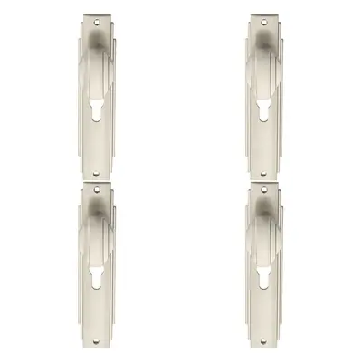 4x PAIR Line Detailed Door Knob on Euro Lock Backplate x 45mm Satin Nickel