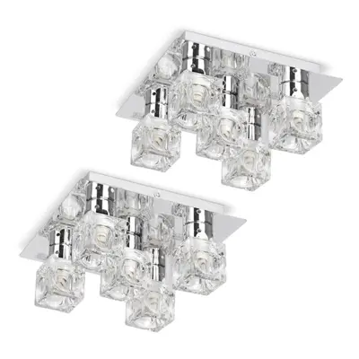 Ritz Ice Cube Pair of Way Silver Ceiling Light (Semi-Flush)