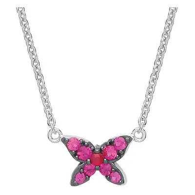 Jewelco London Ladies Sterling Silver Ruby-Red Cubic Zirconia Mini Butterfly Charm Necklace - GV