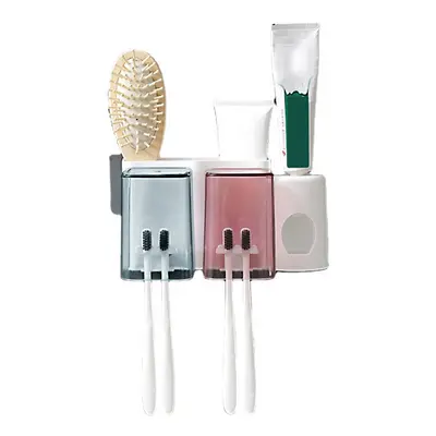 (2 Cups) 2/3/4 Cups Toothbrush Holder Wall Hanging Toothpaste Dispenser Strong Bearing Capacity 