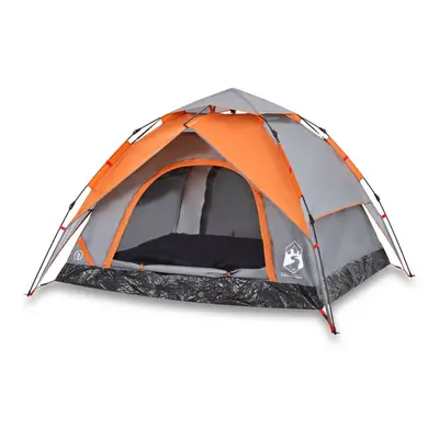 vidaXL Camping Tent Dome 3-Person Dome Tent Grey and Orange Quick Release