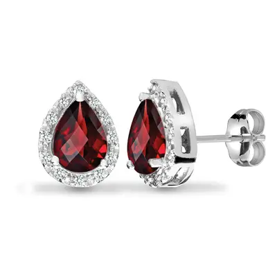 Jewelco London 9ct White Gold Pave Set H I1 0.12ct Diamond and Pear Red 1.5ct Garnet Happy Tears