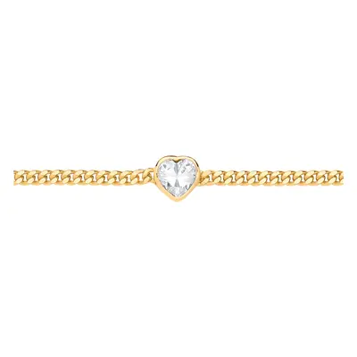 Jewelco London Ladies Gold-Plated Sterling Silver Heart CZ Bezel Solitaire Curb Chain Bracelet 3