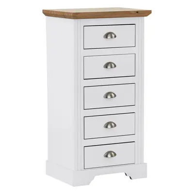 Toledo Drawer Narrow Chest in White and Oak Effect Veneer Metal Runners Handle