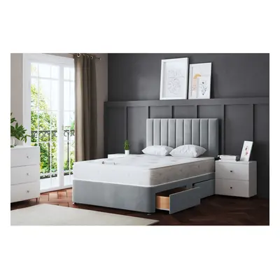 (Double, Silver) Amelia Divan Upholstered Bed with Two Drawers