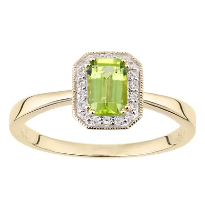 (J) Jewelco London 9ct Yellow Gold Octagon Peridot and Diamond Cluster Ring