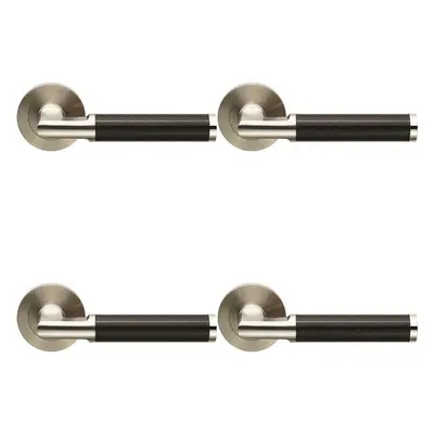 4x PAIR Carbon Fibre Round Bar Handle on Round Rose Concealed Fix Satin Steel