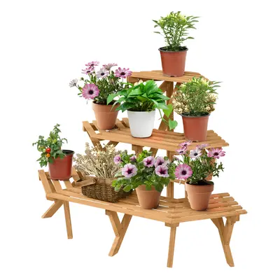 3-Tier Wooden Plant Stand High Low Shelves Flower Rack Pots Holder Corner