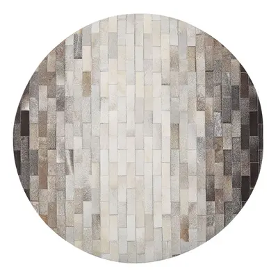 Round Cowhide Area Rug cm Brown and Beige DUTLAR