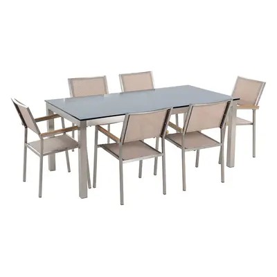 6 Seater Dining Set for GROSSETO Tempered Glass Beige