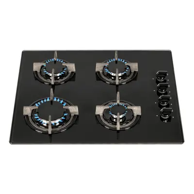 SIA GHG602BL 60cm Burner Gas On Glass Hob In Black With Cast Iron Pan Stands