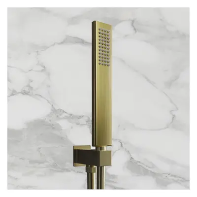 Nes Home Wall Mounted Square Brushed Gold Brass Shower Handset with Holder Hose