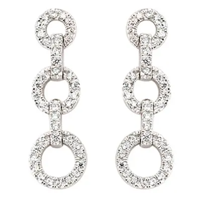 Jewelco London Ladies Sterling Silver Cubic Zirconia Trilogy Chain Drop Stud Earrings - GVE373