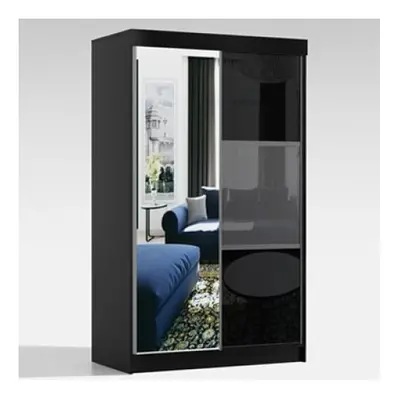 (120cm, Black) High Gloss Sliding Mirror Door Wardrobe |Manhattan