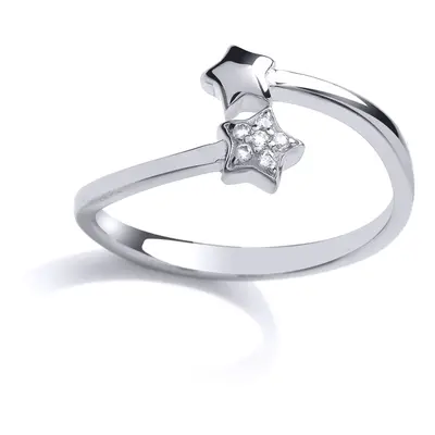 (M) Jewelco London Ladies Rhodium Plated Sterling Silver Cubic Zirconia Shooting Stars Crossover