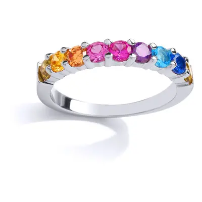 (P) Jewelco London Unisex Rhodium Plated Sterling Silver Multi Colour Cubic Zirconia Rainbow Hal