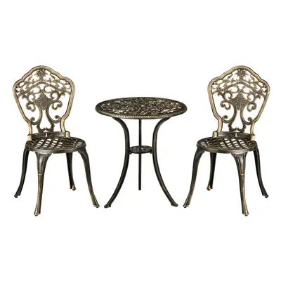 Outsunny PCs Cast Aluminium Bistro Set w/ Parasol Hole for Balcony, Brown