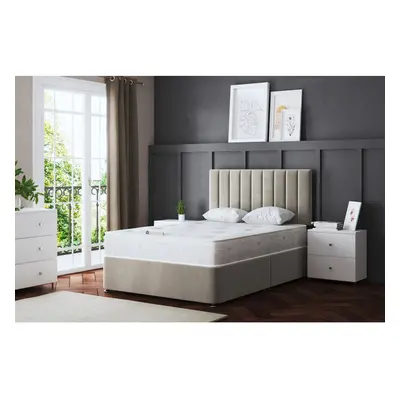 (King, Cream) Amelia Divan Upholstered Bed with Two Drawers