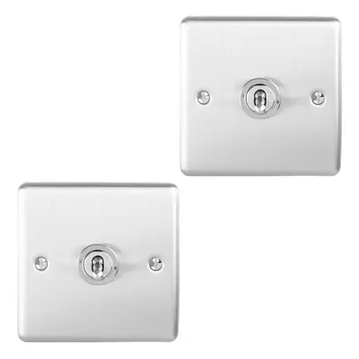 2 PACK Gang Single Retro Toggle Light Switch SATIN STEEL 10A Way Wall Plate