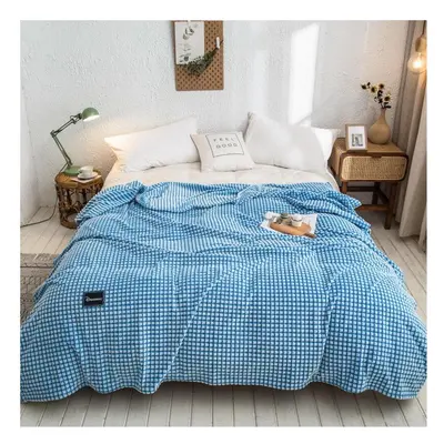 (Blue, 200x230cM) Coral Fleece Soft Warm Blankets Single/Queen/King Flannel Bedspreads