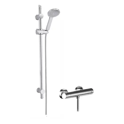 Current Thermostatic Minimalist Bar Valve and Water Saving Slide Rail Kit Shower Bundle - Chrome