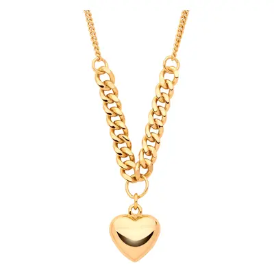 Jewelco London Ladies Gold-Plated Sterling Silver Curb Link Love Heart Charm Necklace 3mm + inch