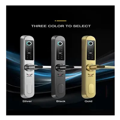 (Golden) Fingerprint Smart Lock Stainless Steel Fingerprint Password Card Key Unlock Door Lock f